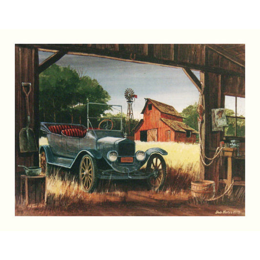 Vintage Americana Car & Windmill Print